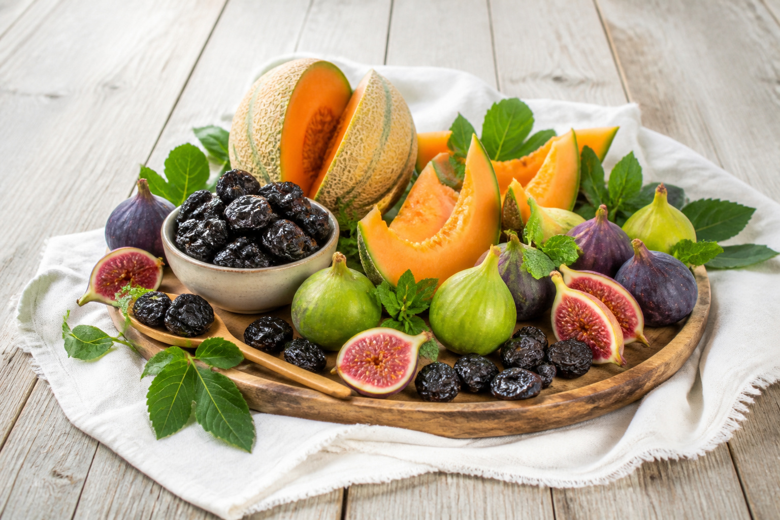 Fruits dete prunes figues et melon