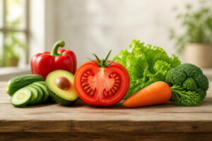Nature morte de legumes et fruits frais