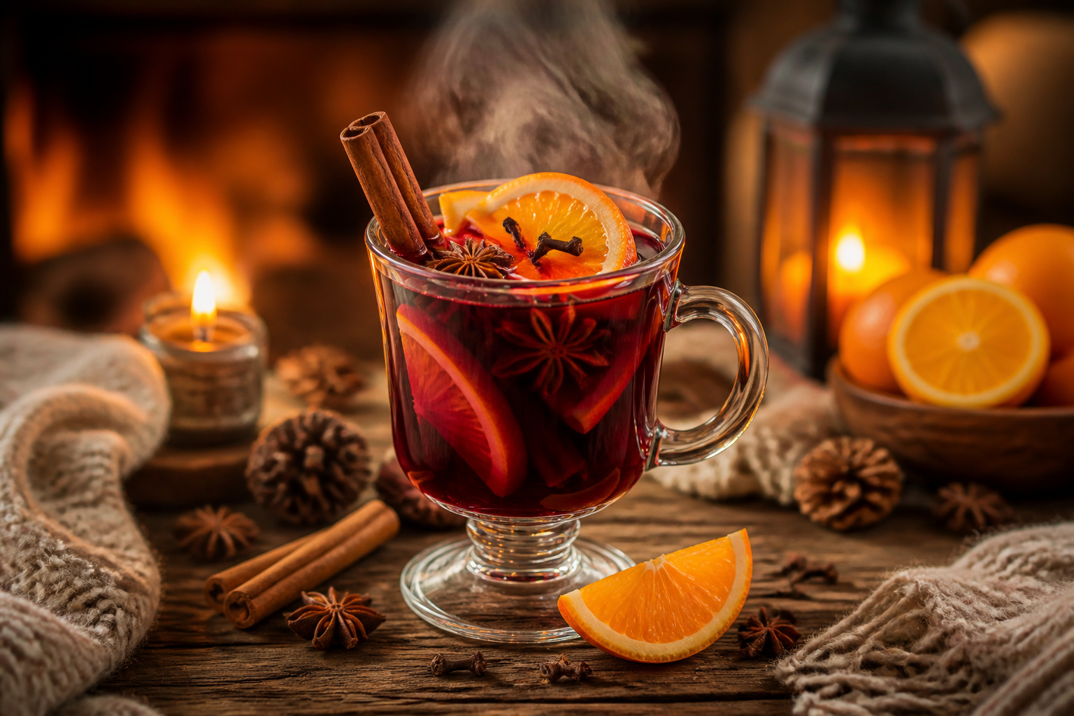 Vin chaud fumant et reconfortant