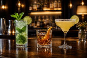 Selection de cocktails raffines sur un bar