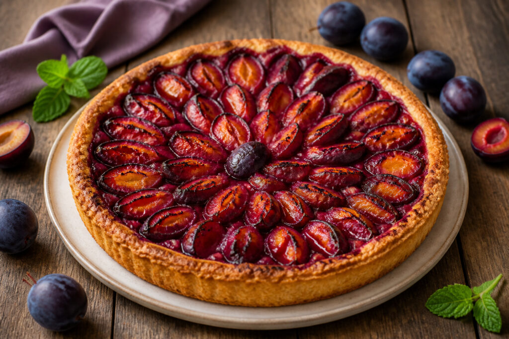 Tarte aux prunes maison doree et juteuse