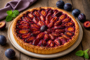 Tarte aux prunes maison doree et juteuse