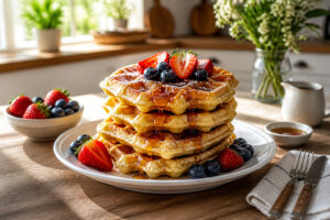 Gaufres dorees aux fruits frais