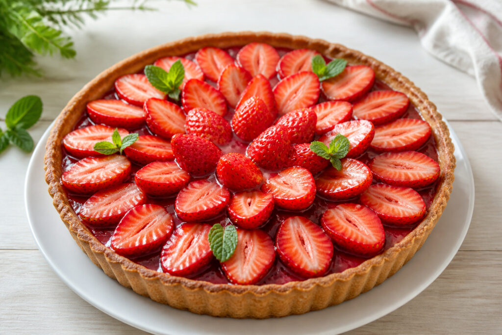 Tarte aux fraises artisanale fraichement cuite